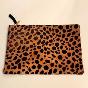 Claire V. Leopard print calf hair clutch